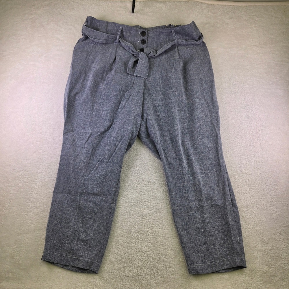 Grey High Waisted Tapered Ankle Pants with Tie Belt and Button Fly Size L